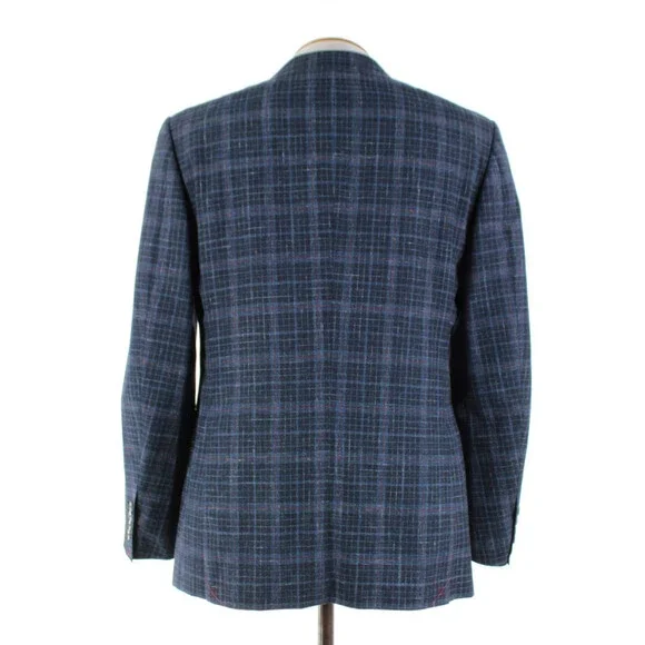 Cardinal of Canada NWT Wool Blend Sport Coat Size 42R US In Blue w/ Coral Plaid
